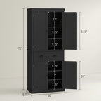 72" Kitchen Pantry Storage Cabinet, Cupboard with 4 Doors and 3 Adjustable Shelves, Large Central Drawer, Black