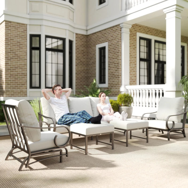 5 Piece Backyard Patio Furniture Set, Outdoor Furniture Set With 2 Rocking Chairs, 3-Seat Sofa, And 2 Ottomans, Beige