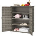 Rattan Wicker Outdoor Storage Cabinet with 4 Shelves and 2 Doors for Garden Pool Towel Storage, Mixed Gray