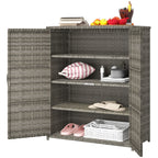 Rattan Wicker Outdoor Storage Cabinet with 4 Shelves and 2 Doors for Garden Pool Towel Storage, Mixed Gray
