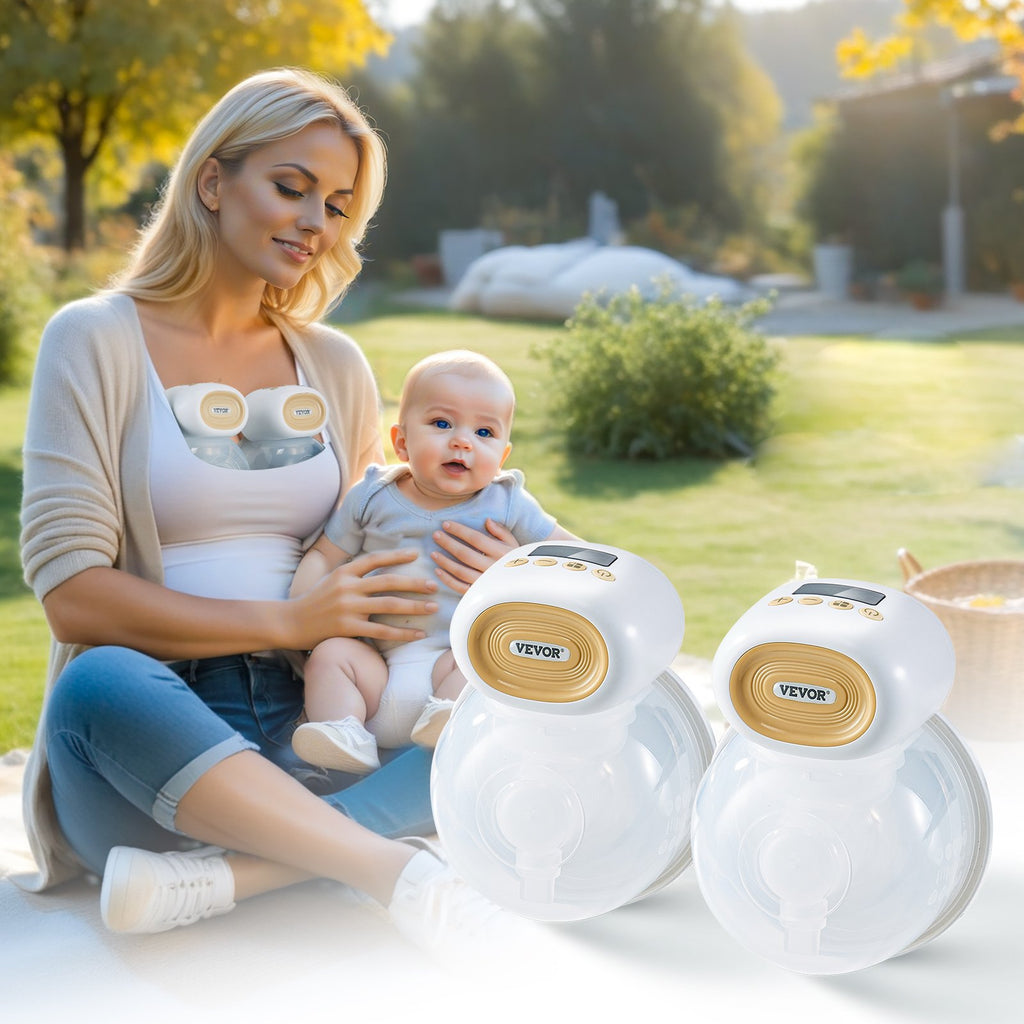 VEVOR BreastPump, Wearable Electric Breast Pumps Hands Free, 4 Mode  12 Levels, 300mmHg Strong Suction, Ultra-Quiet Rechargeable Portable BreastfeedingPump With LED Display, 24mm Insert 28mm Flange