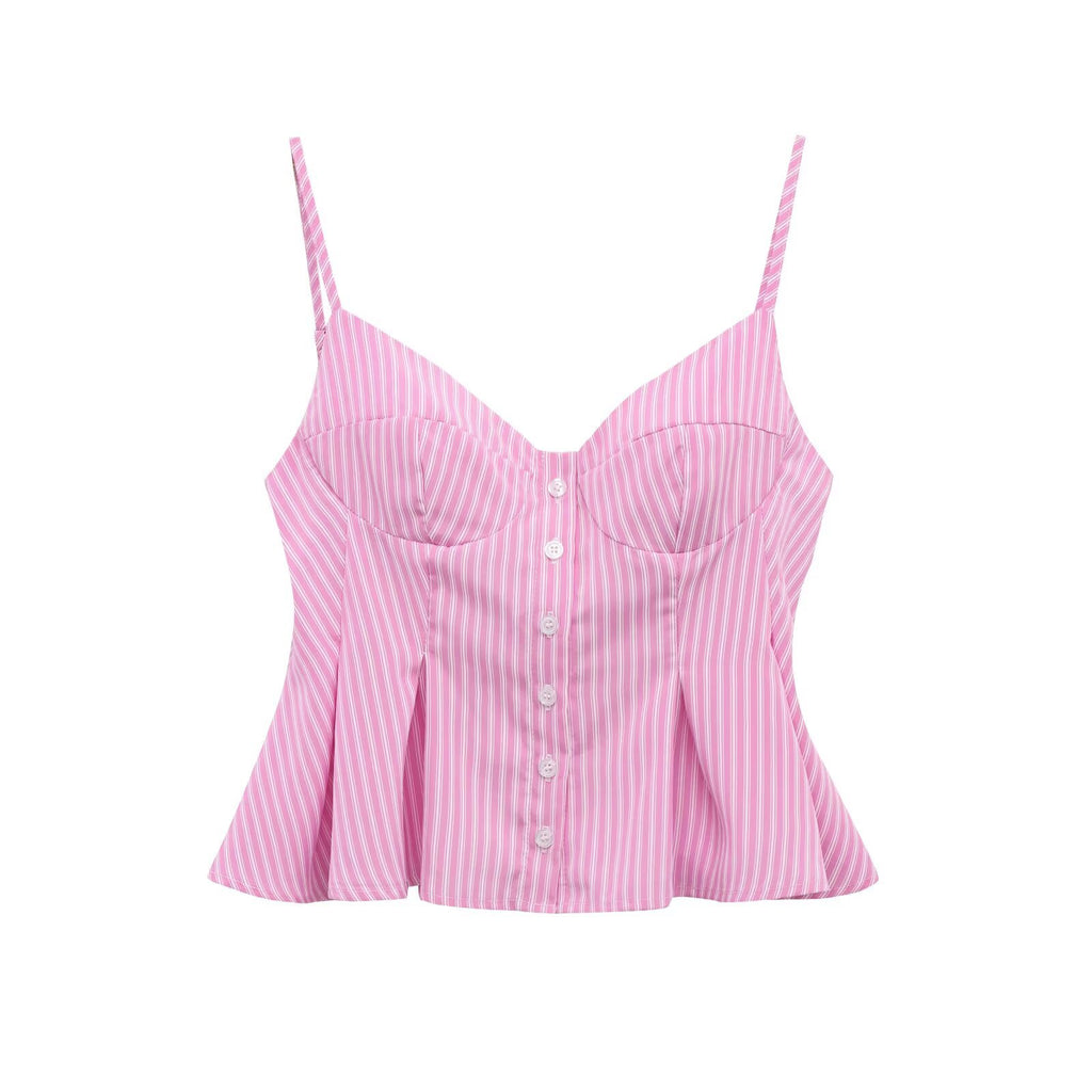 Single-breasted Wide Pleated Skirt Hem Slim Short Women's Vest