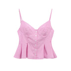 Single-breasted Wide Pleated Skirt Hem Slim Short Women's Vest