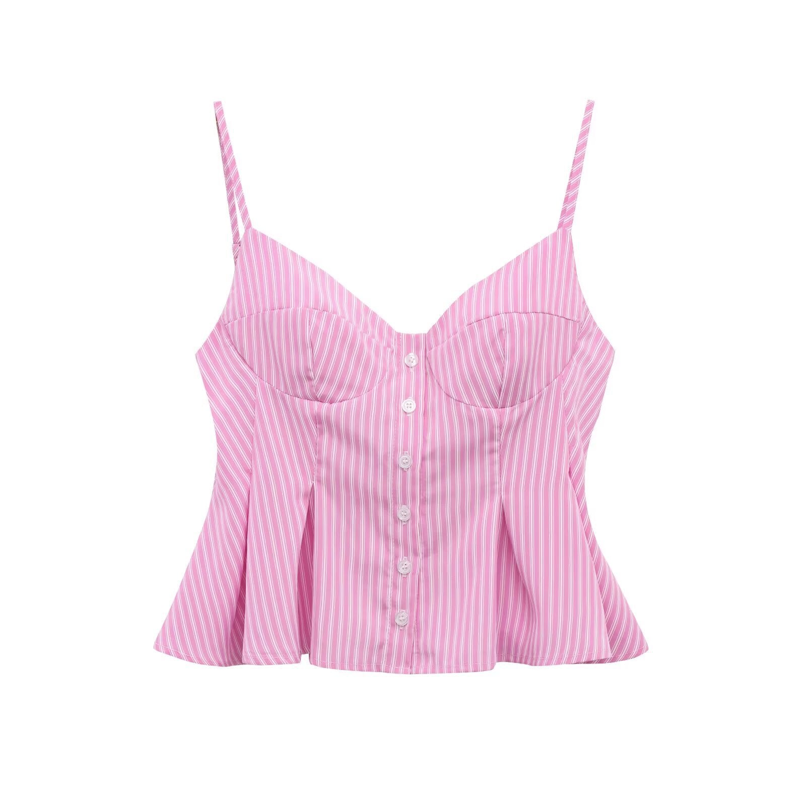 Single-breasted Wide Pleated Skirt Hem Slim Short Women's Vest