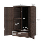 Outdoor Storage Cabinet with Shelves, Rattan Pool Towel Storage Cabinet with Removable Shelf & Drawer, Mixed Brown