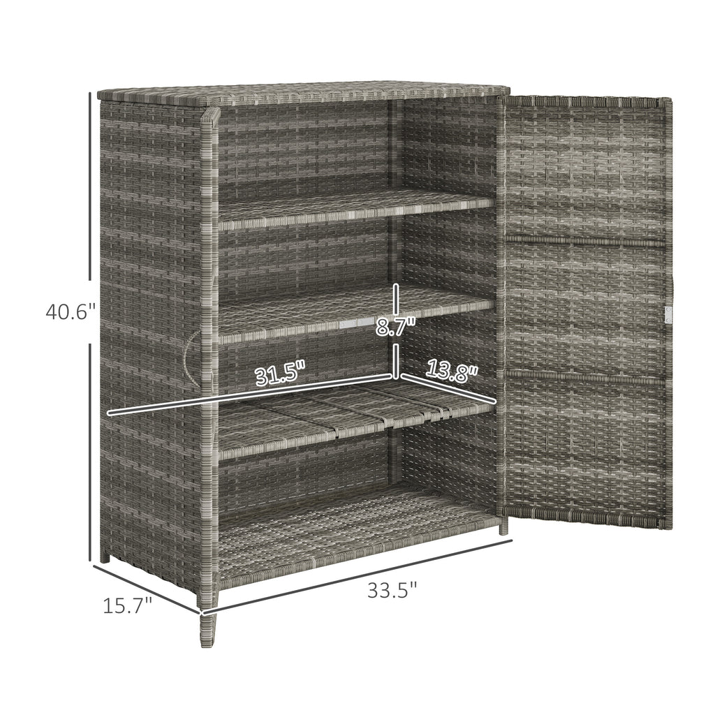 Rattan Wicker Outdoor Storage Cabinet with 4 Shelves and 2 Doors for Garden Pool Towel Storage, Mixed Gray