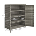 Rattan Wicker Outdoor Storage Cabinet with 4 Shelves and 2 Doors for Garden Pool Towel Storage, Mixed Gray