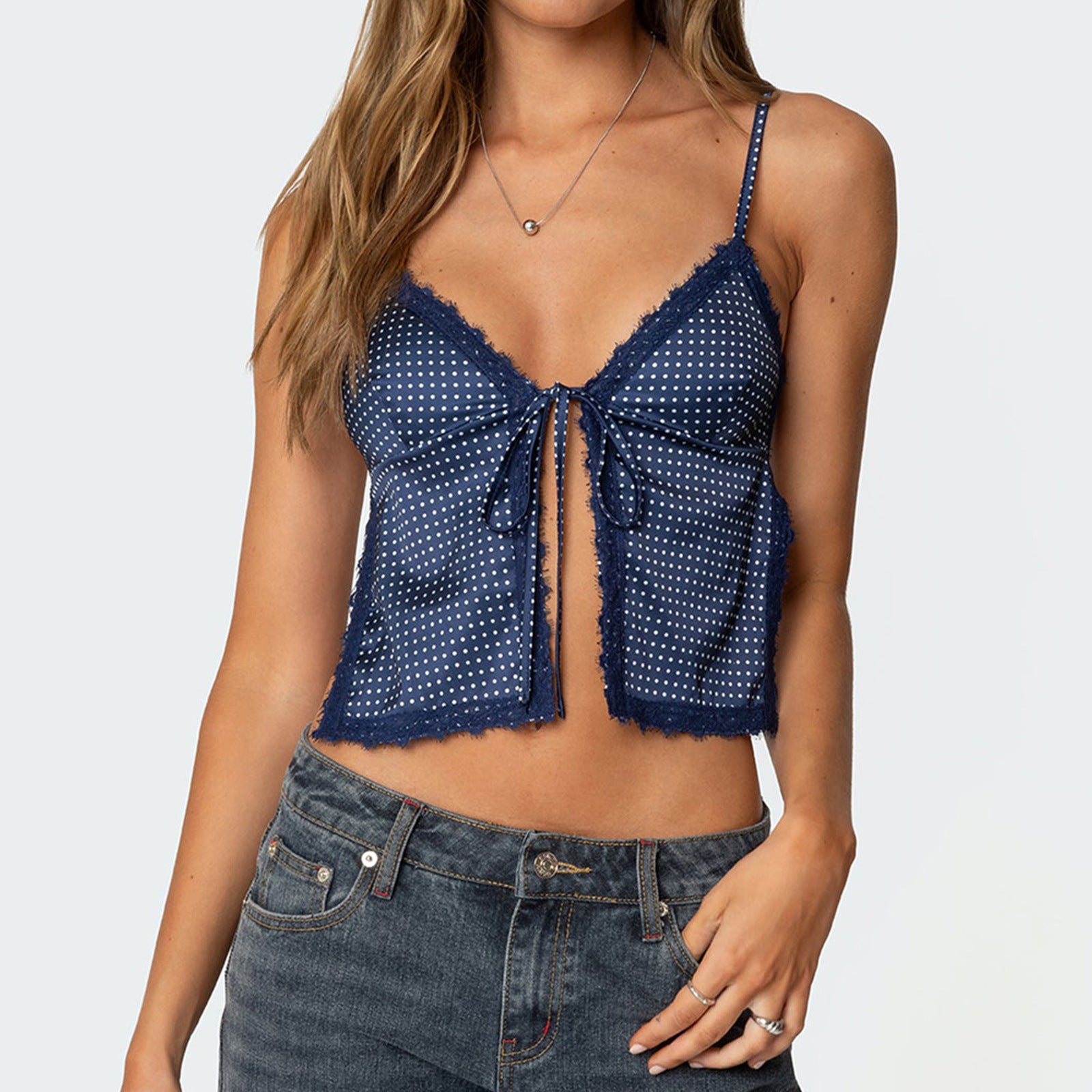 Lace Stitching Chest Bow Polka Dot Brace