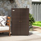 Outdoor Storage Cabinet with Shelves, Rattan Pool Towel Storage Cabinet with Removable Shelf & Drawer, Mixed Brown