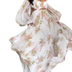 French Printing Home Sexy Backless Spaghetti Straps Dress