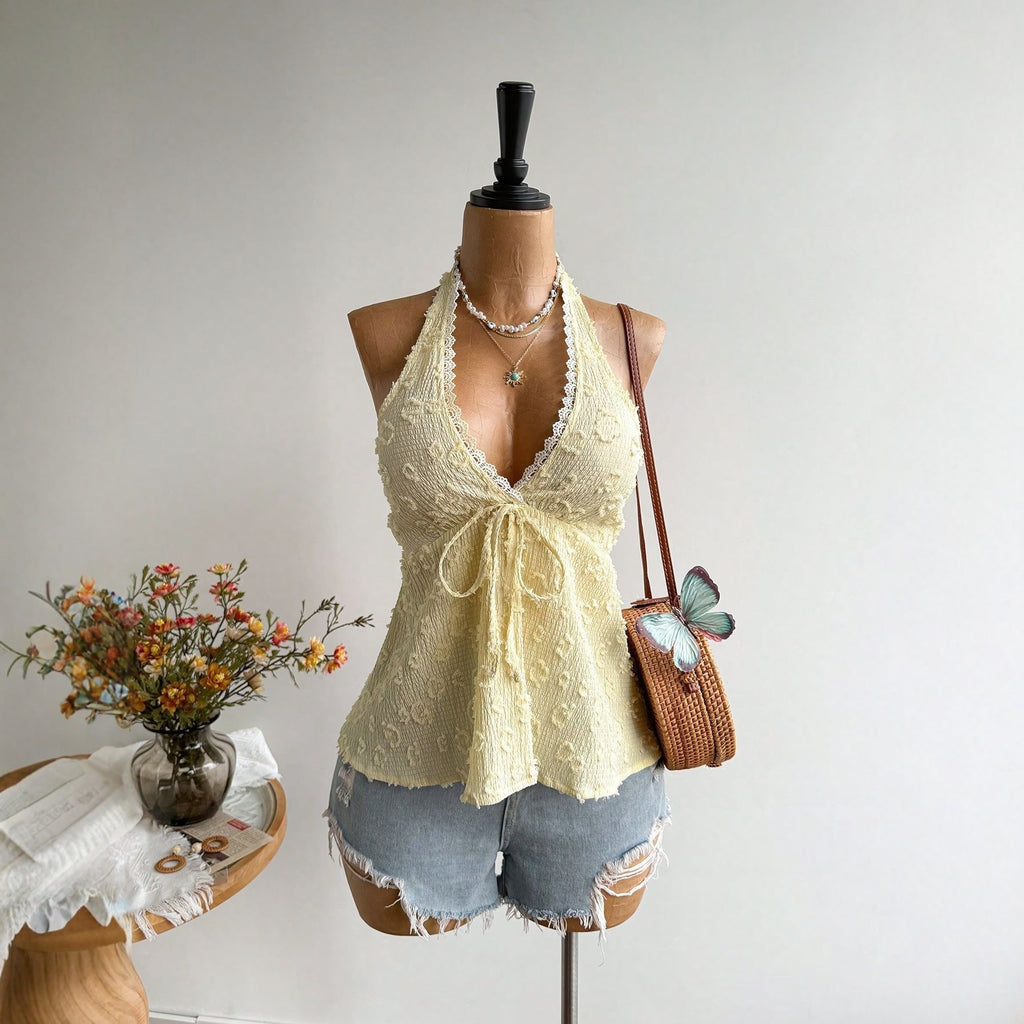 European And American-style Womens Solid-color Halter Strap