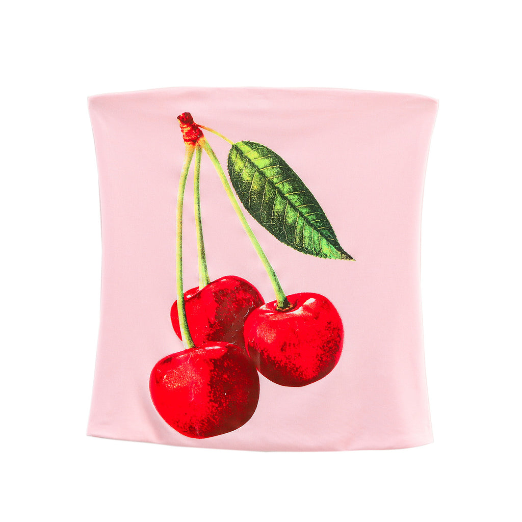 Summer European And American Style Cherry Printed Nylon Bandeau Sling Top