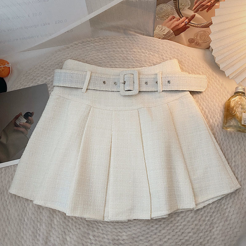 Chanel-style High-waisted Skirt With Belt