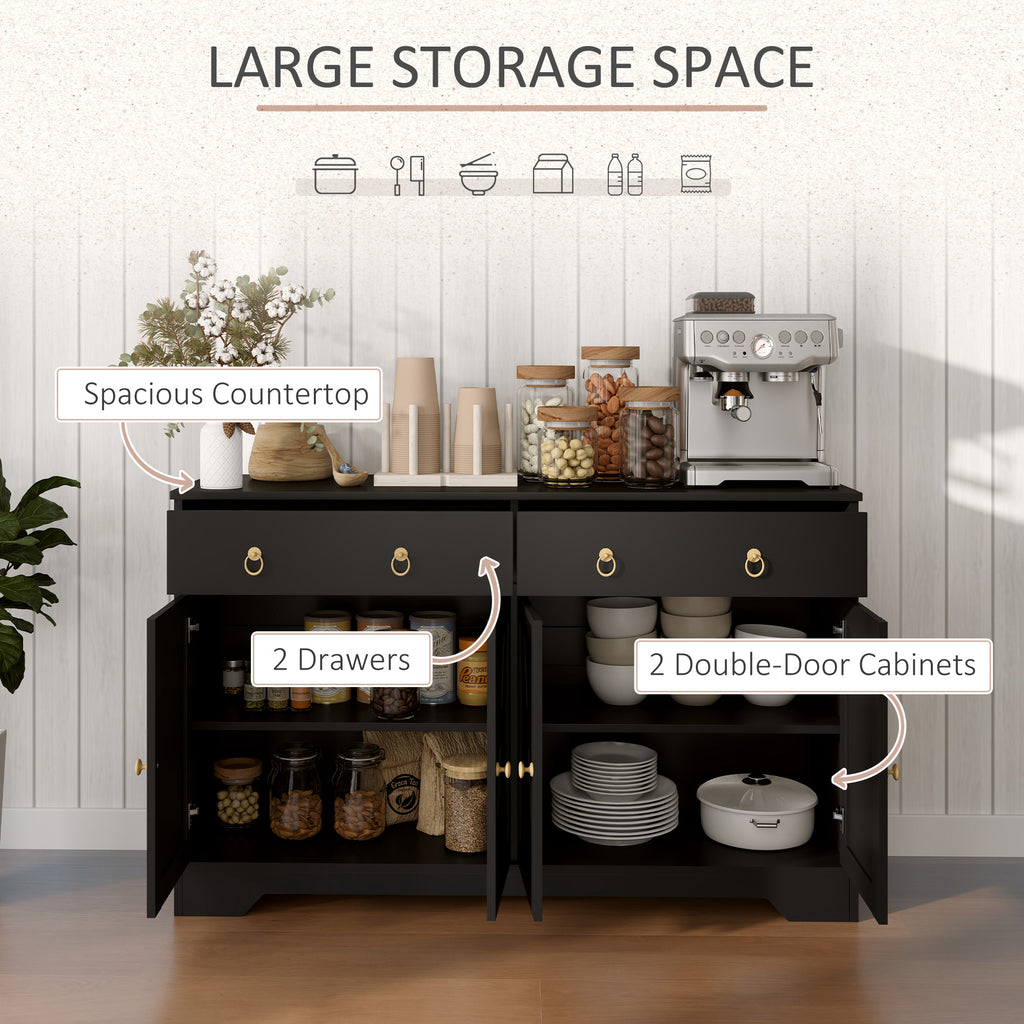 Kitchen Storage Sideboard, Farmhouse Buffet Cabinet with Barn Style Doors, Drawers, Adjustable Shelves, Black