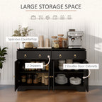Kitchen Storage Sideboard, Farmhouse Buffet Cabinet with Barn Style Doors, Drawers, Adjustable Shelves, Black