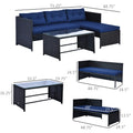 3 Piece Patio Furniture Set, Rattan Outdoor Sofa Set With Chaise Lounge & Loveseat, Soft Cushions, Tempered Glass Table, L-Shaped Sectional Couch, Blue
