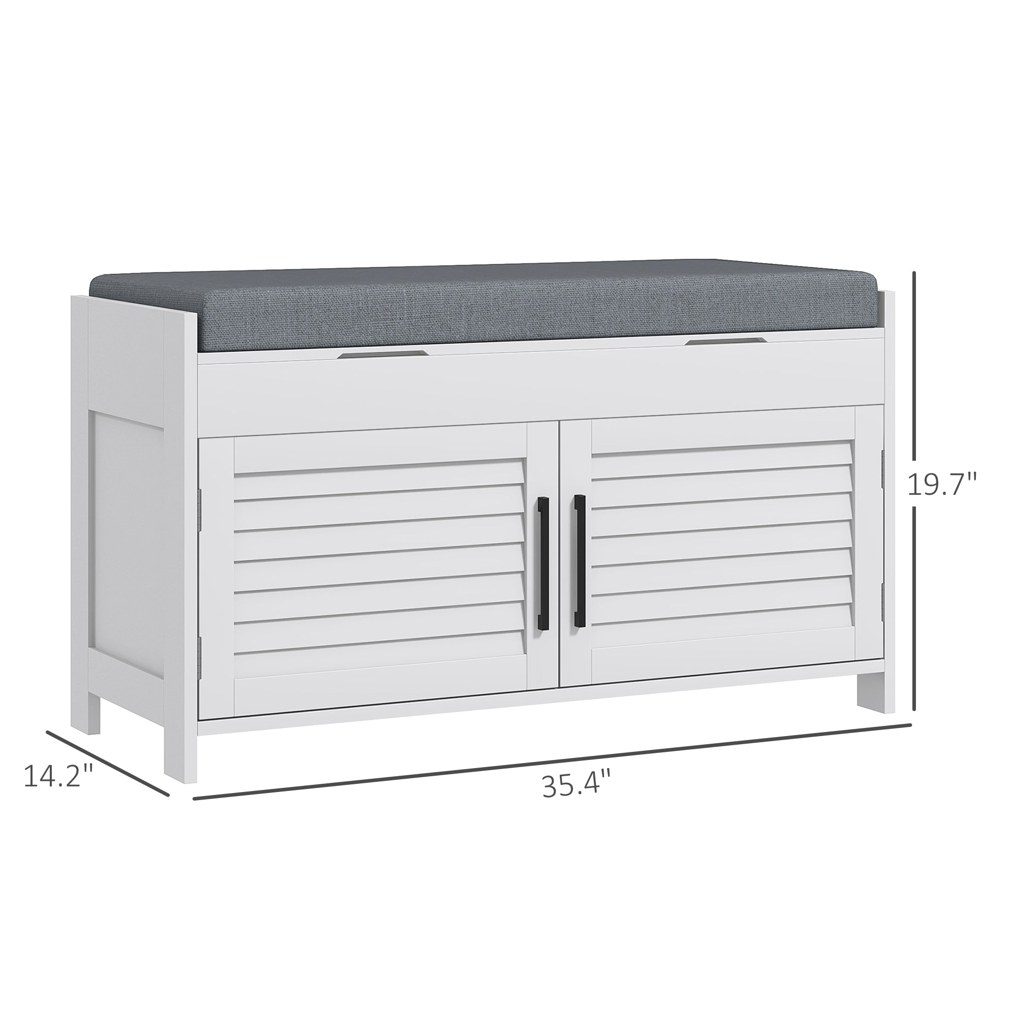 Shoe Storage Bench, Modern Entryway Bench with Cushion, Hidden Compartments, Adjustable Shelves, Shutter Doors, White