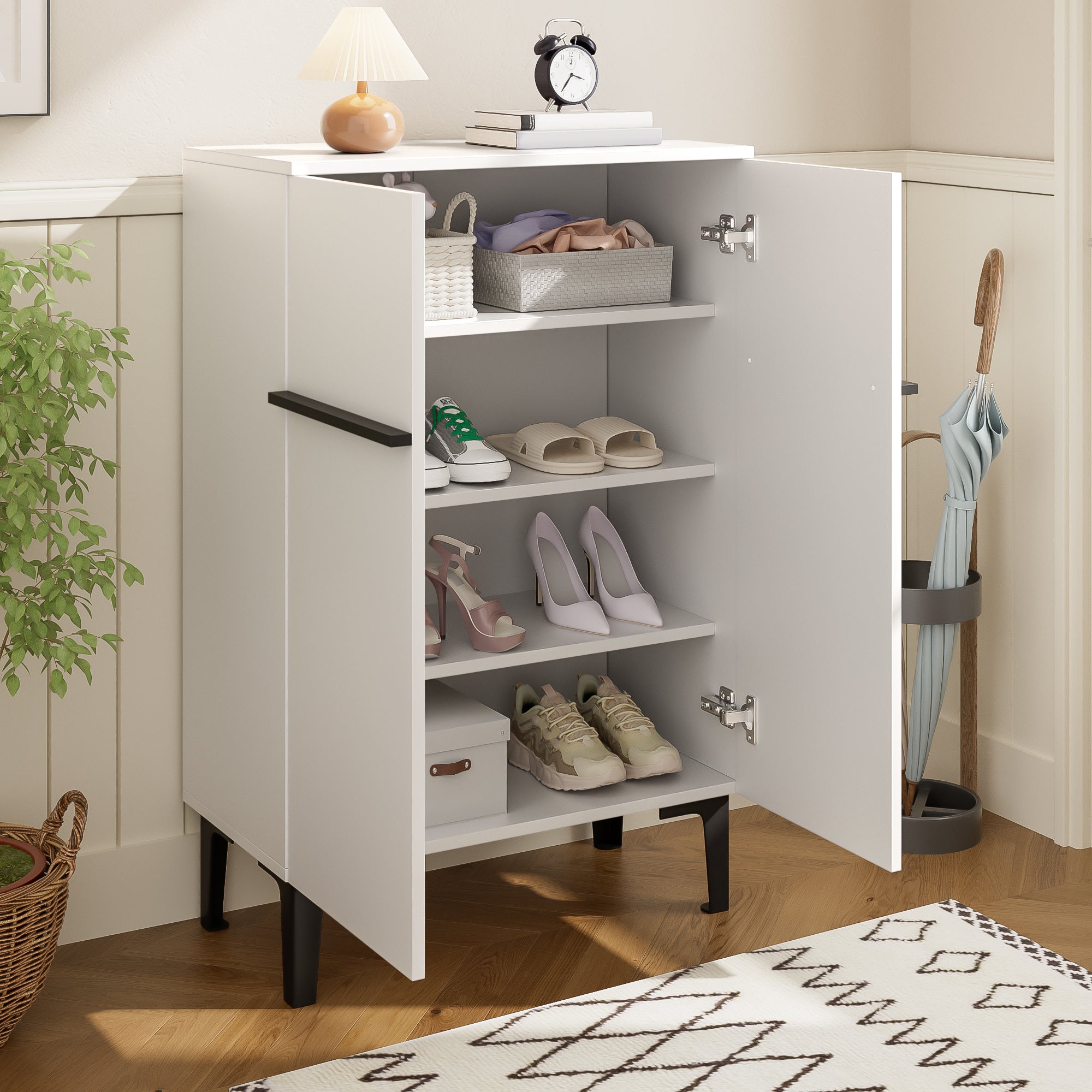 Modern Shoe Cabinet With Double Doors Large Storage Space And Adjustable Shelves  Practical Entryway Storage Cabinet For Hallway, Space-Saving Design 95X60X34.5 Cm