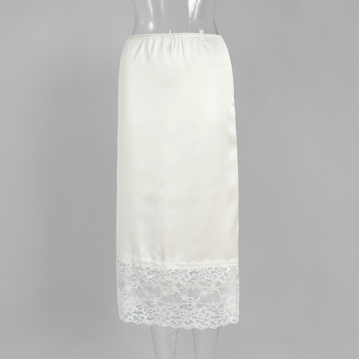 Womens Solid-Colored Lace-Patchwork Skirt