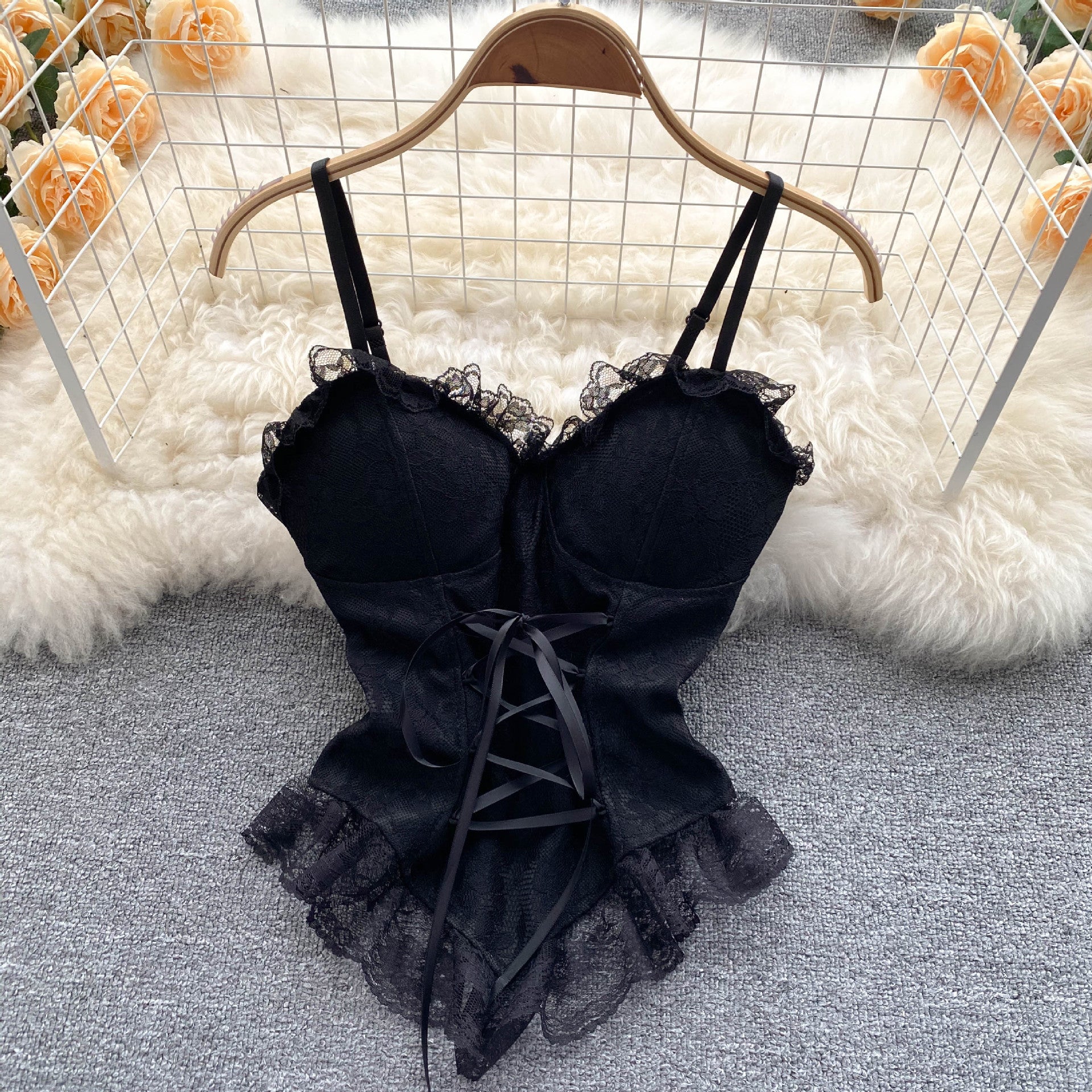 Lace Cross-Tie Slim Fit Irregular Camisole Top