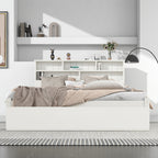 Bed With Shelves, White Wooden Storage Bed, Underbed Drawer - 4ft6 Double 135 X 190 Cm