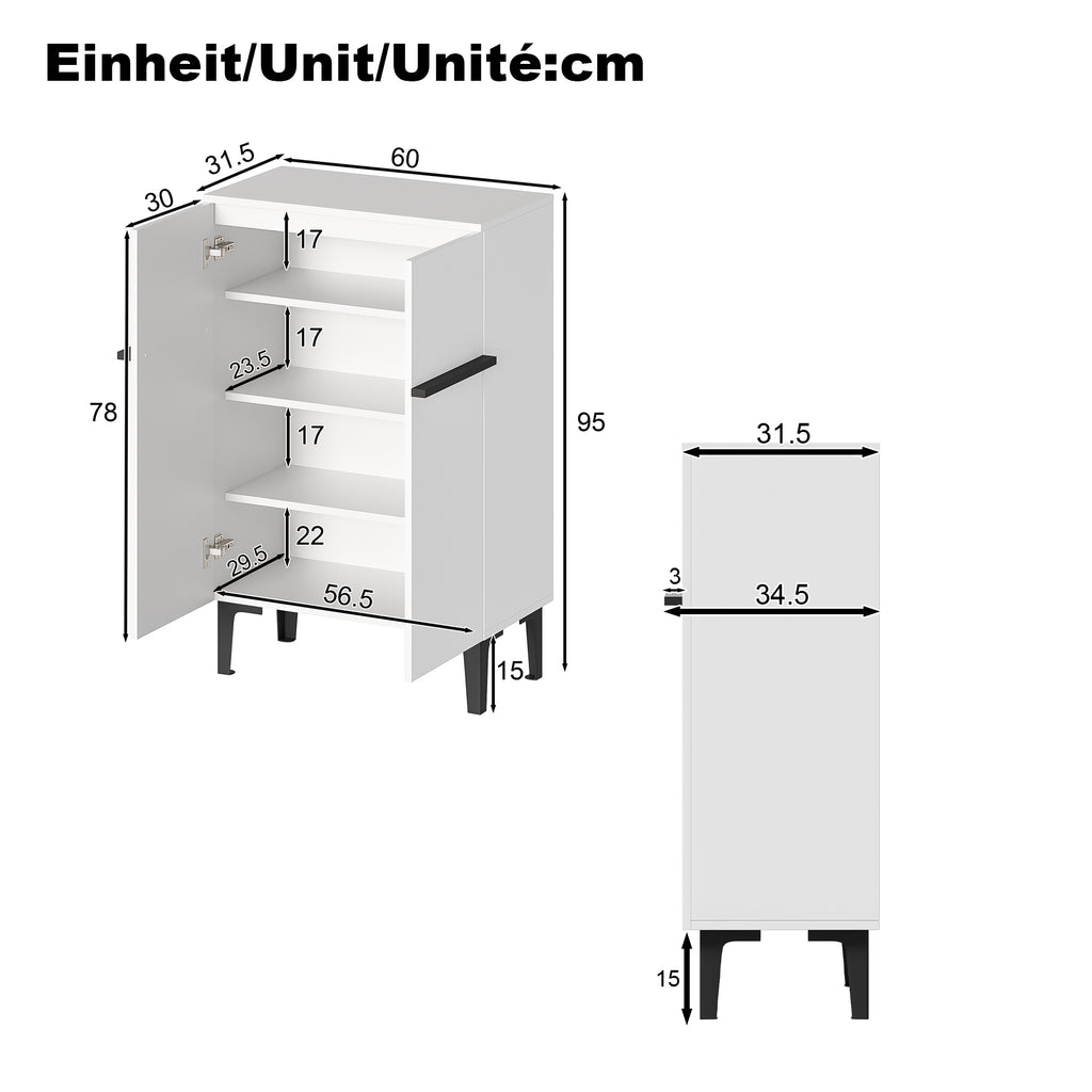 Modern Shoe Cabinet With Double Doors Large Storage Space And Adjustable Shelves  Practical Entryway Storage Cabinet For Hallway, Space-Saving Design 95X60X34.5 Cm