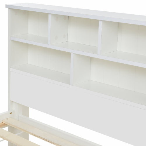 Bed With Shelves, White Wooden Storage Bed, Underbed Drawer - 4ft6 Double 135 X 190 Cm
