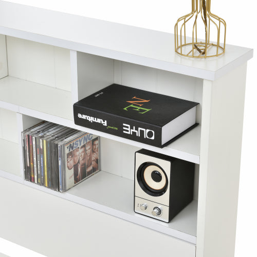 Bed With Shelves, White Wooden Storage Bed, Underbed Drawer - 4ft6 Double 135 X 190 Cm