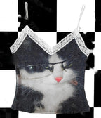 Casual Sassy Cropped V-neck Lace Patchwork Vest With A Cute Animal Print