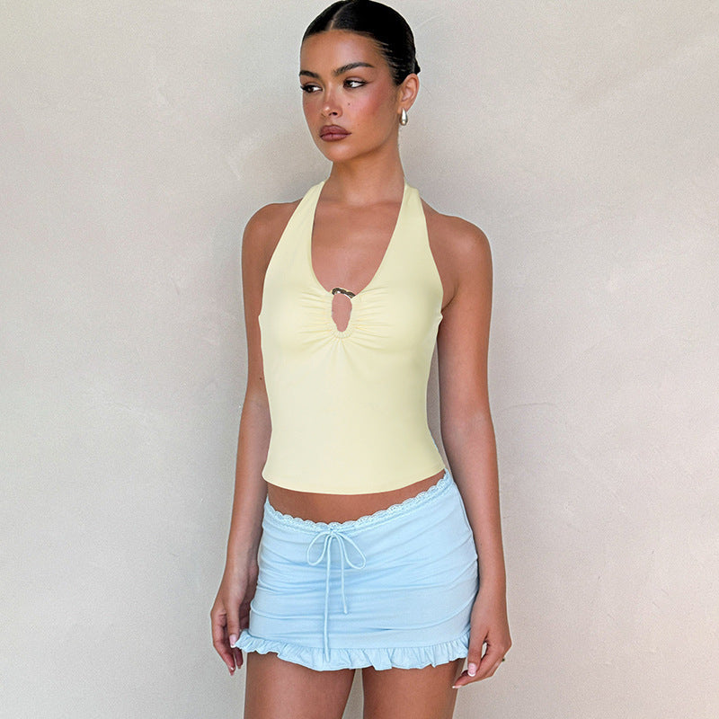 Sexy Slim-fit Crop Top V-neck Halter Tank
