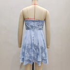 Womens Solid-Color French-style Strapless Pleated Dress