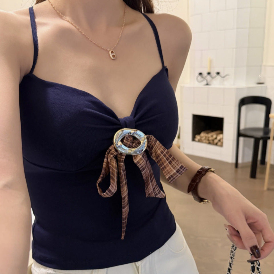 Womens Fashionable Bow-Knot Slim-Fit Halter Neck Camisole