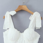 Sweet Cutout Embroidery Chic Lace Up Short Dress French Style V-neck