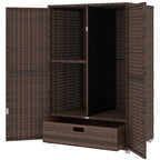 Outdoor Storage Cabinet with Shelves, Rattan Pool Towel Storage Cabinet with Removable Shelf & Drawer, Mixed Brown