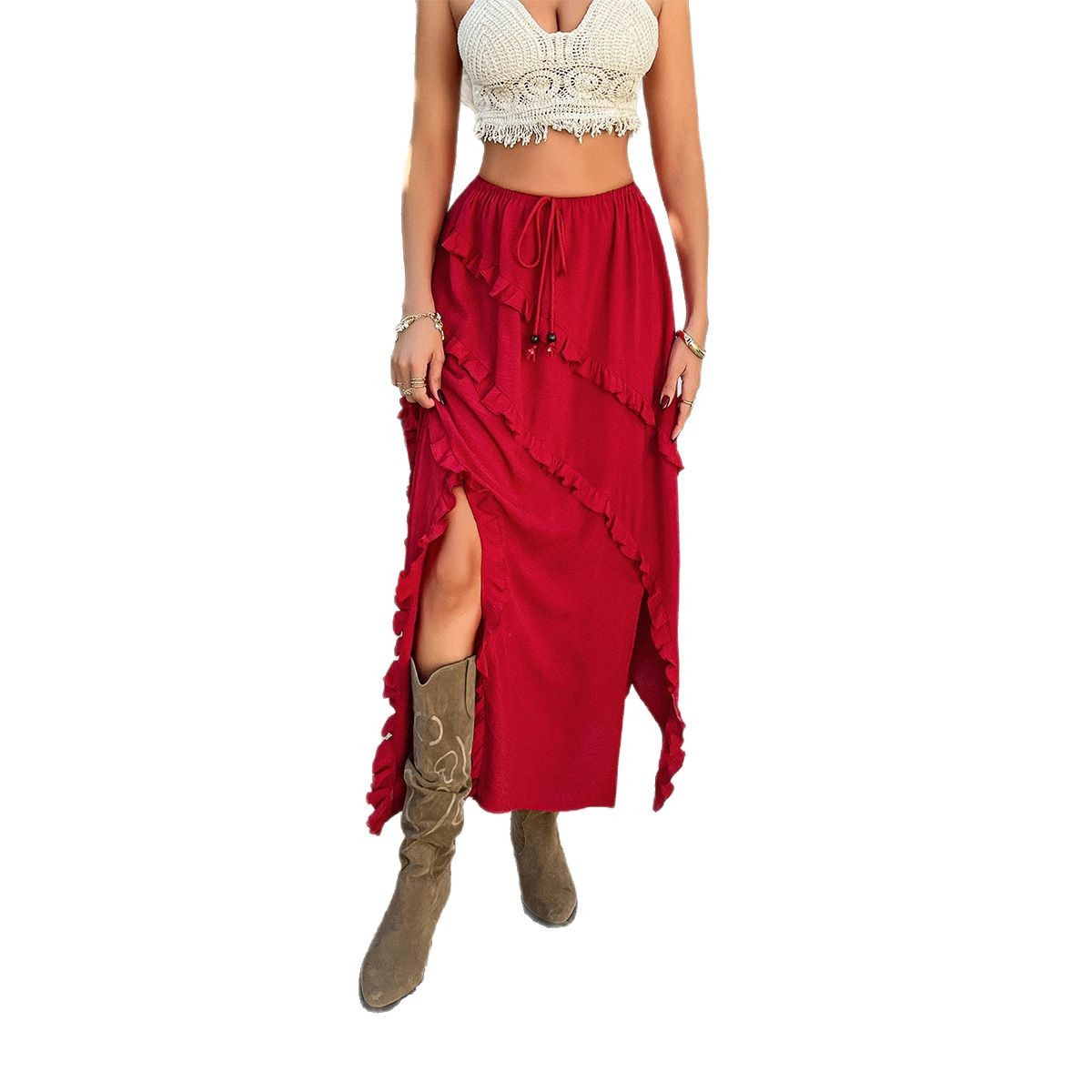Women's Solid-Color Lace-Up Skirt In Casual Resort Style From Europe And America