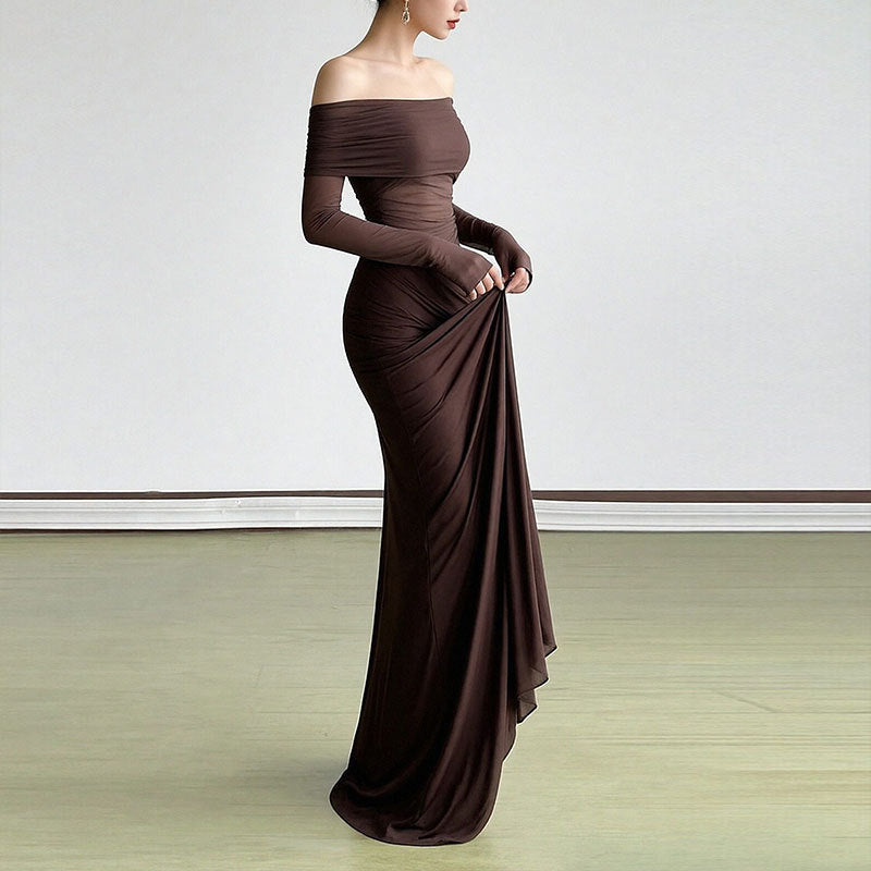 Womens Solid-Color Bodycon Dress French-Style Sophisticated Elegant And Slimming Maxi Skirt