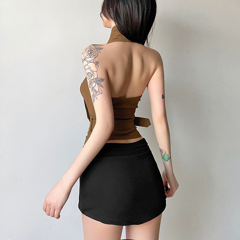 Womens Stylish Fitted Halter Top With A Tie-neck And Open Back