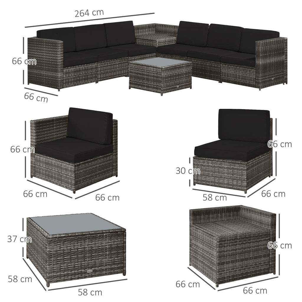 6-Seater Rattan Sofa Furniture Set W/ Cushions, Steel Frame-Grey