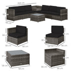 6-Seater Rattan Sofa Furniture Set W/ Cushions, Steel Frame-Grey