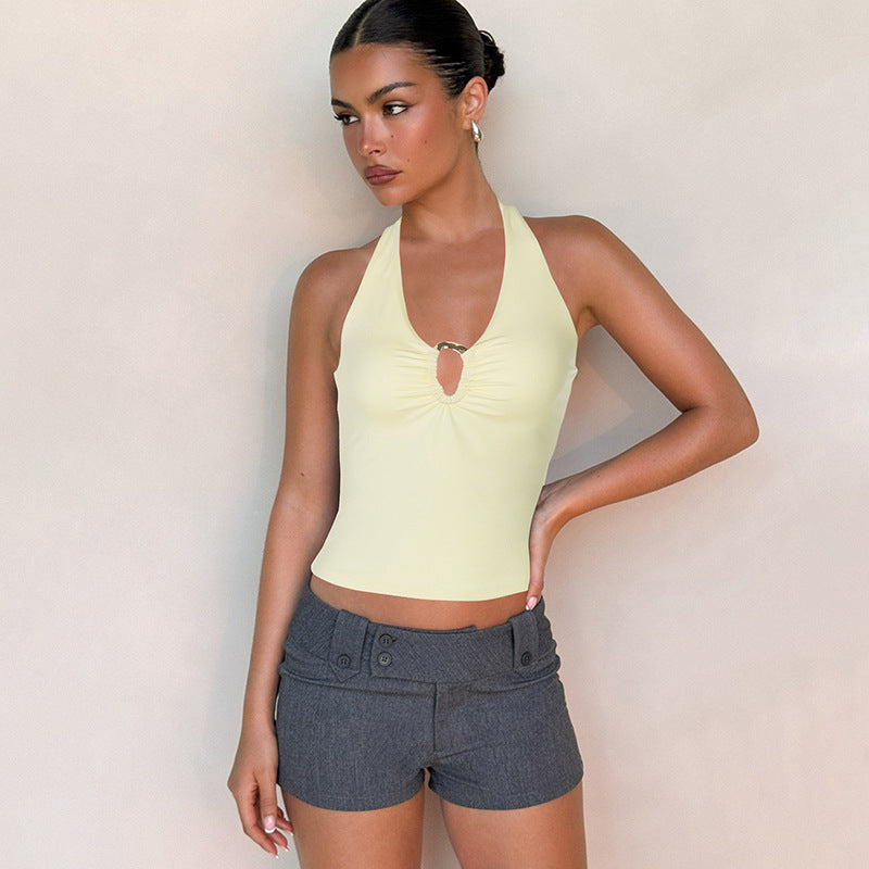 Sexy Slim-fit Crop Top V-neck Halter Tank
