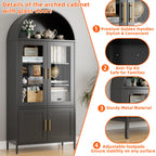 78.7inch H Metal Arched Cabinet,Kitchen Pantry Cabinet With Doors And Shelves, Arched Bookcase For Home Office Bar Living Room, Assemble Require,Black