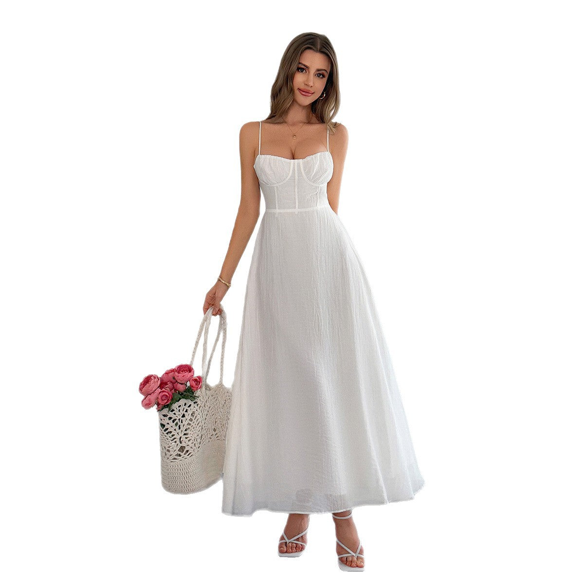 French Elegant Small Sling Solid Color Senior Dress Women