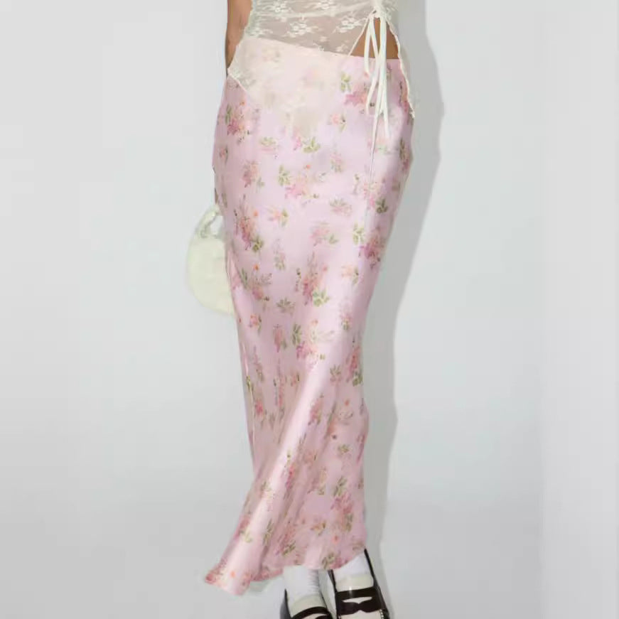 Satin Printed Dress With Back Slit And High-end Drape