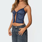 Lace Stitching Chest Bow Polka Dot Brace