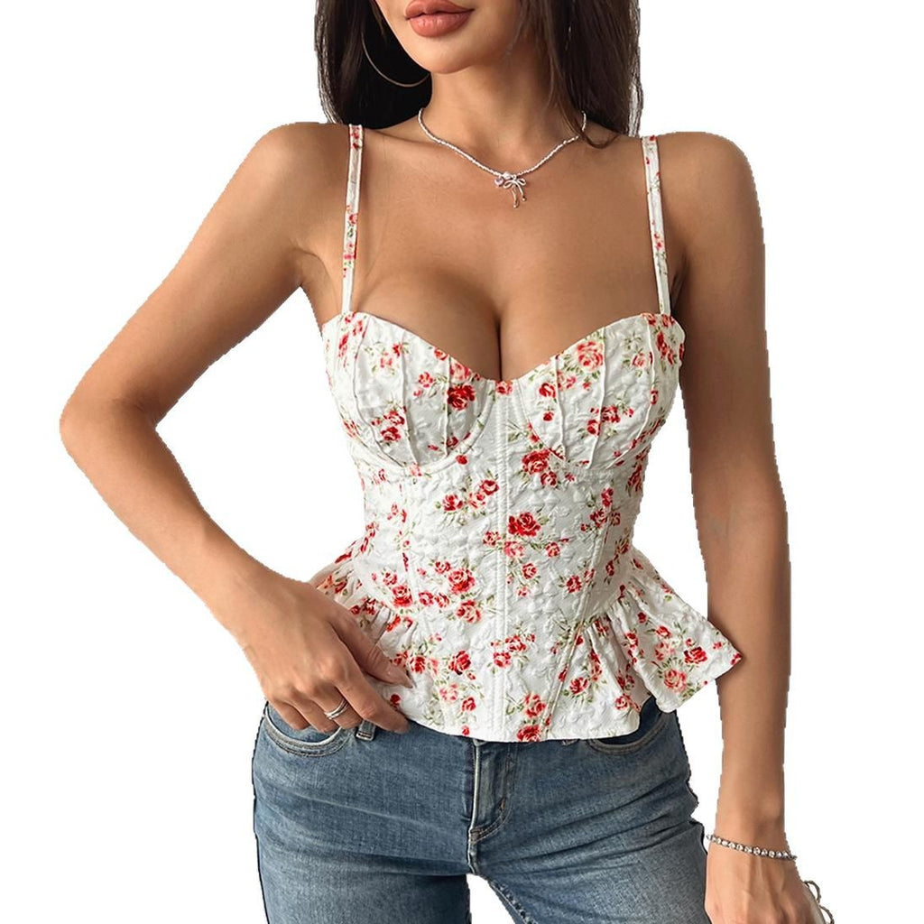 Women's Floral-print Asymmetrical Ruffled Top