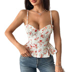 Women's Floral-print Asymmetrical Ruffled Top