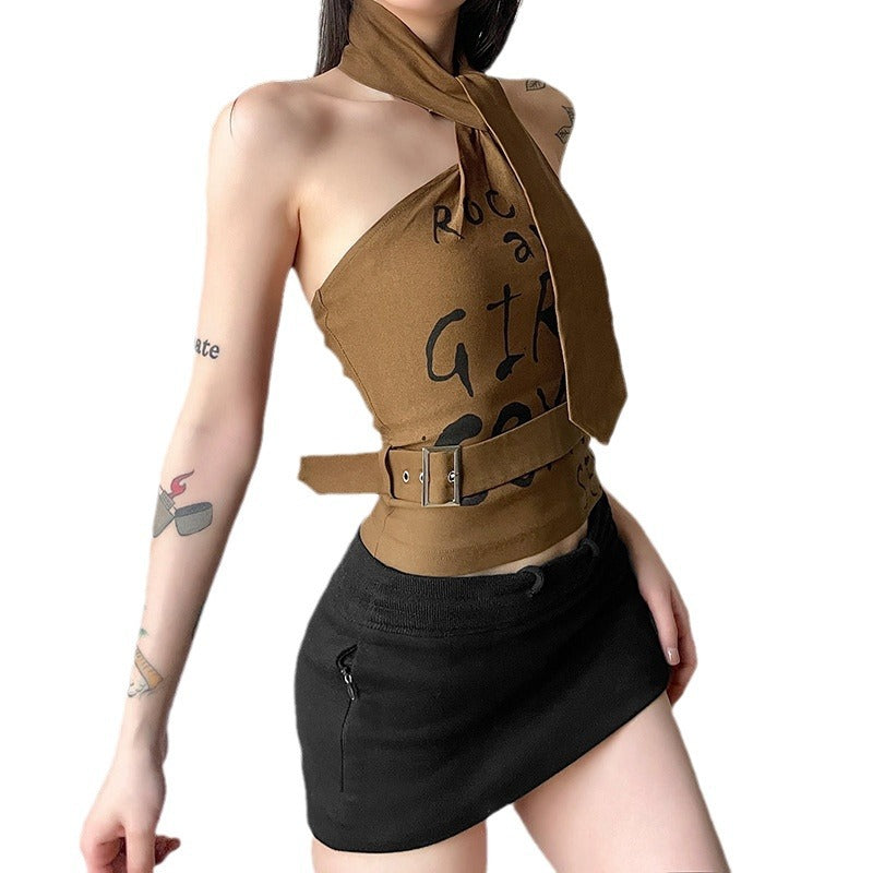 Womens Stylish Fitted Halter Top With A Tie-neck And Open Back