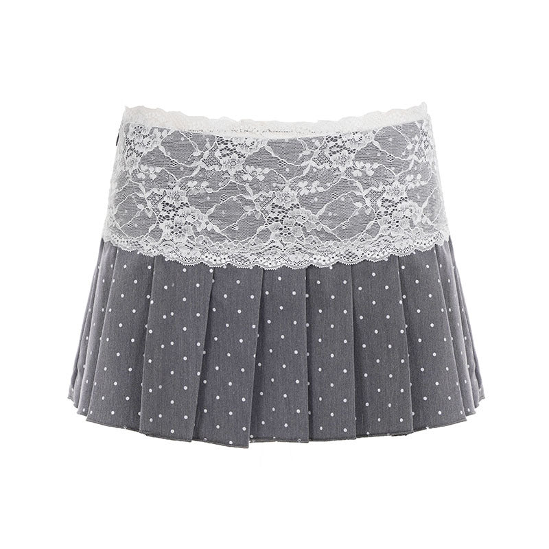 Low-rise Pleated Skirt With Lace Trim And Panel Design To Prevent Wardrobe Malfunctions