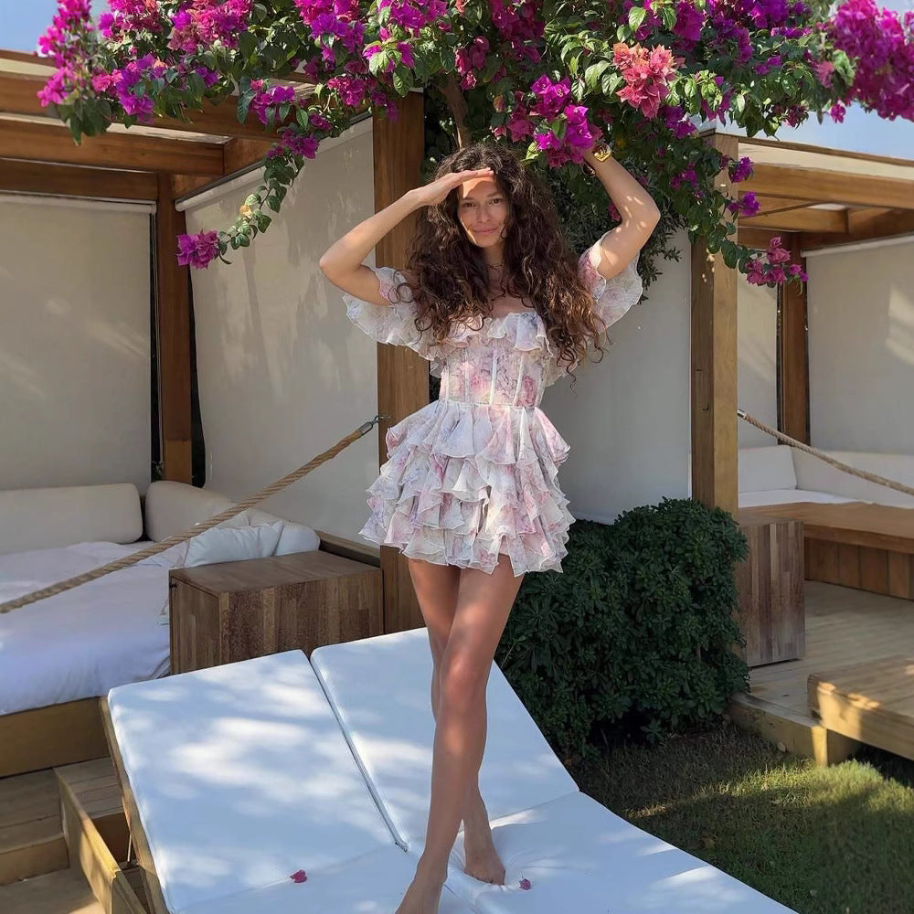 French Floral Sweet Style Printed Dress