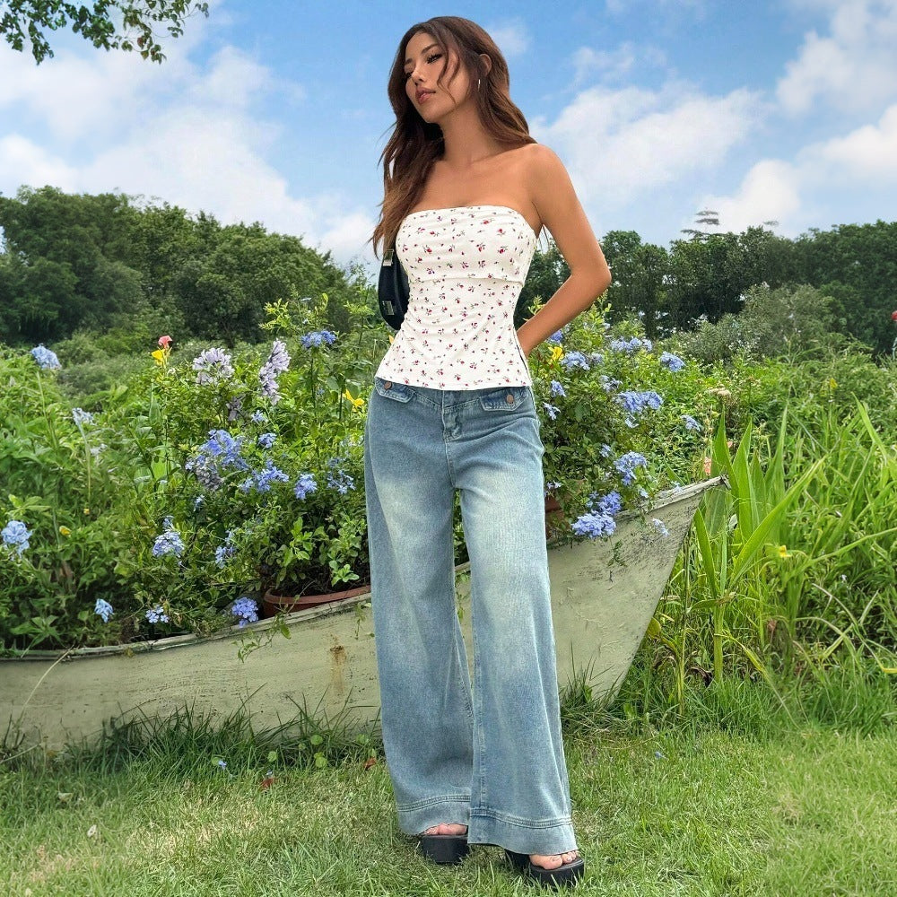 Women's Fashion Short Floral Bustier Top